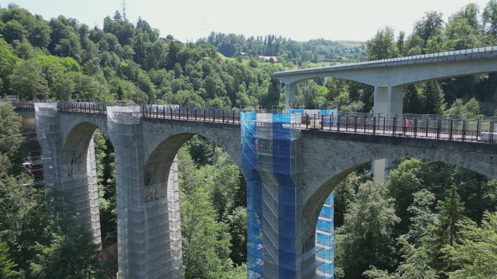 Schwierige Arbeiten an Lorzentobelbrücke