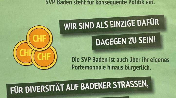 Mit desem Flyer wirbt die SVP Baden für die Einwohnerratswahlen.