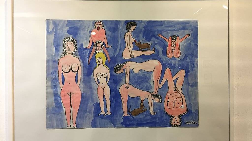 Das Thema «Body and Soul» reicht von lustvoller Körperhaftigkeit bis hin zu beklemmender Sexualität. Dieses comic-artige Bild hat Peter Zahnd gemalt.