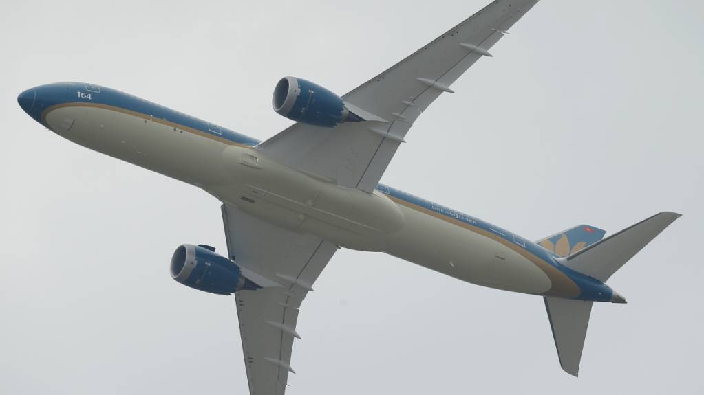 Eine Maschine des Boeing-Typs 787 Dreamliner der Vietnam Airlines beim Überflug über dem Flugplatz Le Bourget bei Paris. (Archivbild)