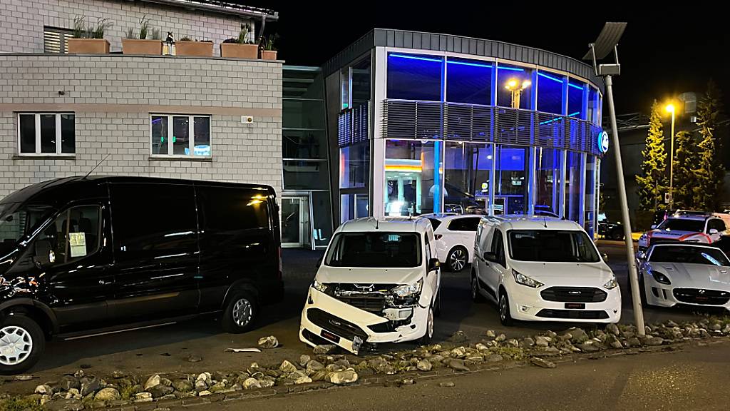 Ein LKW-Fahrer kollidierte mit Neuwagen einer Autogarage in Frauenfeld.