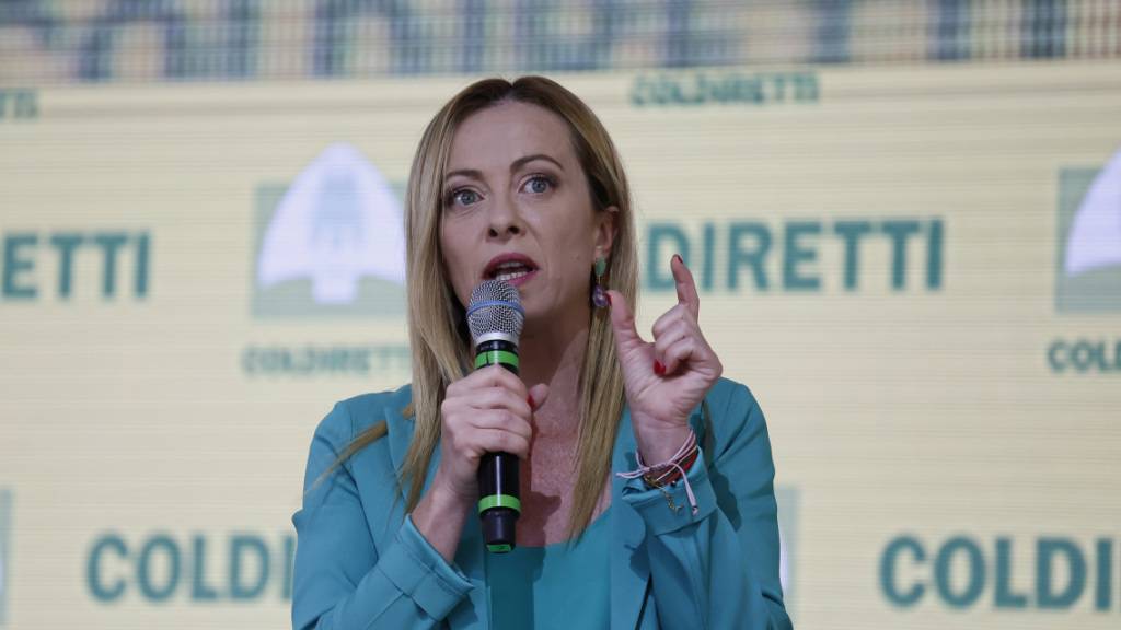 Giorgia Meloni (M), Premierministerin von Italien, spricht bei einer Veranstaltung von dem italienische Landwirtschaftsverband Coldiretti im Circus Maximus. Foto: Cecilia Fabiano/LaPresse via ZUMA Press/dpa