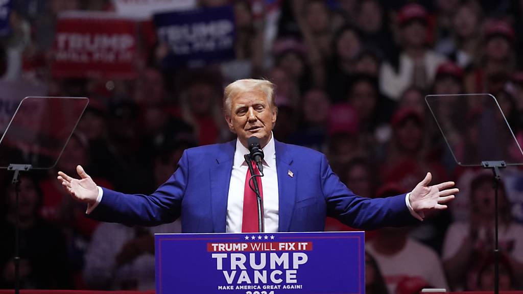 Der republikanische US-Präsidentschaftskandidat Donald Trump spricht bei einer Wahlkampfveranstaltung im Madison Square Garden in New York. Foto: Evan Vucci/AP/dpa