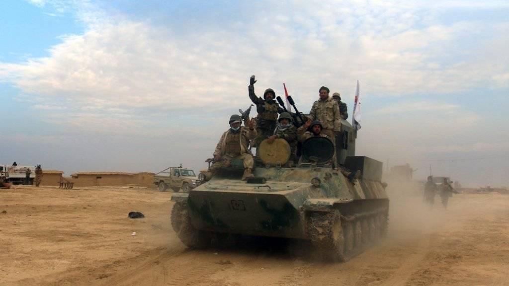 Schiitische Milizen rücken von Westen her nach Mossul vor. (Archiv)