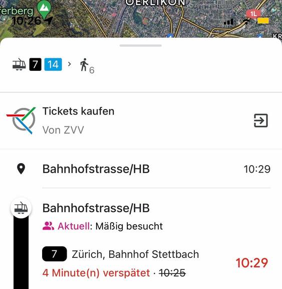 Das ZVV-Logo erscheint oberhalb der ausgewählten Google Maps Verbindung.