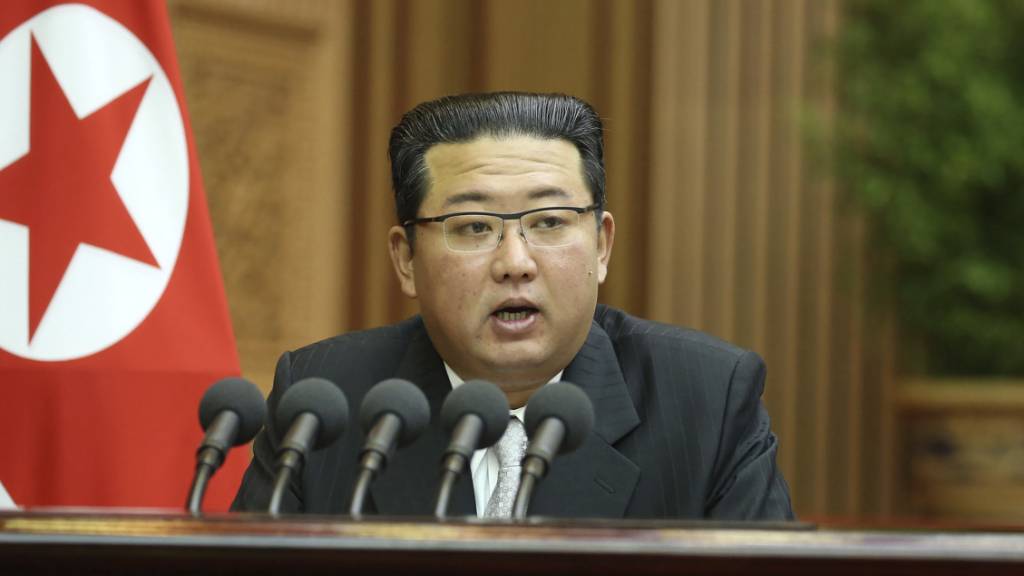 Auf diesem von der nordkoreanischen Regierung zur Verfügung gestellten Foto spricht Machthaber Kim Jong Un bei einer Parlamentssitzung in Pjöngjang. Der Inhalt dieses Bildes kann nicht unabhängig überprüft werden. Foto: Uncredited/KCNA via KNS via AP/dpa - ACHTUNG: Nur zur redaktionellen Verwendung und nur mit vollständiger Nennung des vorstehenden Credits innerhalb von 14 Tagen nach Sendedatum.