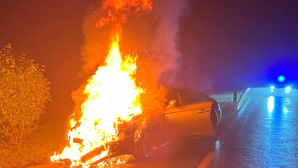 Das Auto des 29-jährigen Lenkers brannte am Mittwochabend in Seewen SZ komplett ab.