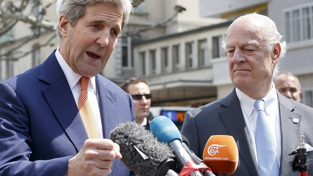 US-Aussenminister John Kerry und der UNO-Sondergesandte für Syrien, Staffan de Mistura, fordern von Moskau ein Machtwort zur Waffenruhe in Syrien.