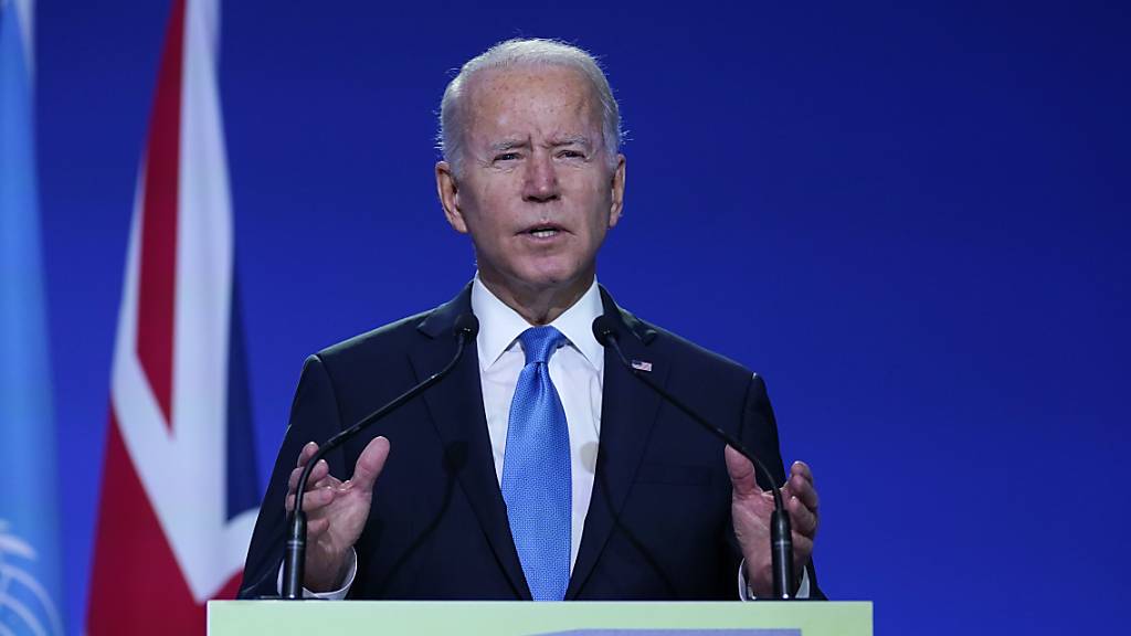 Joe Biden, Präsident der USA, spricht bei einer Podiumsveranstaltung in Glasgow.