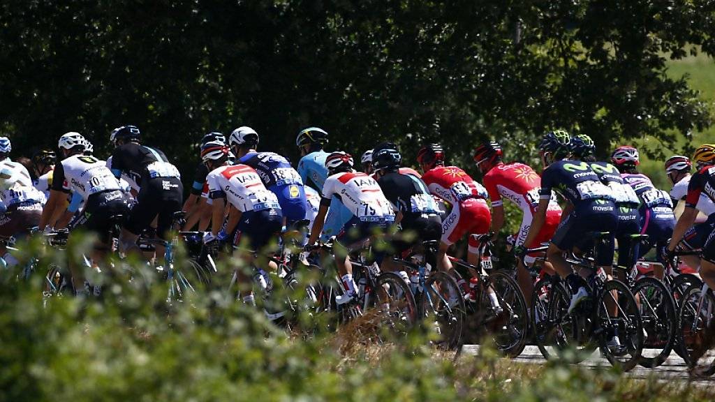 Das Feld der Radprofis in der 14. Etappe der Tour de France von Montélimar nach Villars-les-Dombes