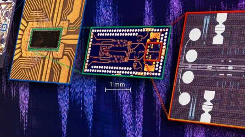 Der neue, hochkompakte Chip, der an der ETH Zürich entwickelt wurde, fügt erstmals schnellste elektronische und lichtbasierte Bauelemente in einer Komponente zusammen. (Bild: ETH Zürich / Nature Electronics)