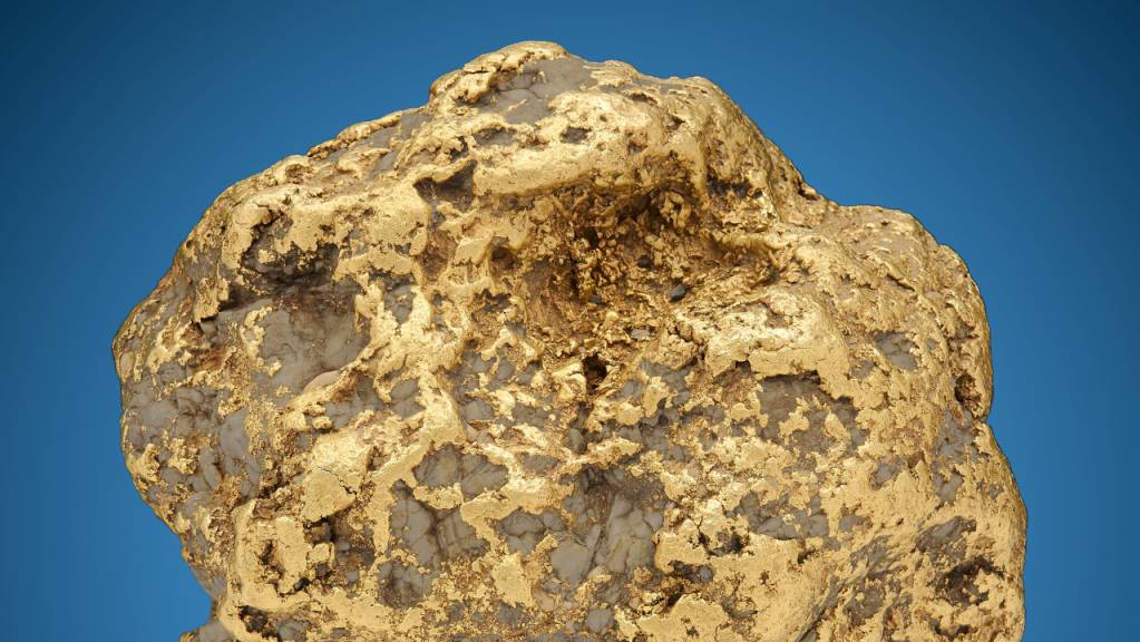 Dieses von Heritage Auctions zur Verfügung gestellte Foto zeigt den sogenannten «Alaska Centennial Gold Nugget». Der sogenannte «Alaska Centennial Gold Nugget» brachte bei der Auktion am Mittwoch 750'000 Dollar (rund 661'000 Euro) ein, wie das Auktionshaus Heritage Auctions in Dallas auf Twitter mitteilte.