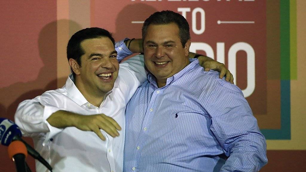 Wahlsieger und zukünftiger Regierungschef Alexis Tsipras (links) mit seinem Koalitionspartner von den Rechtspopulisten, Panos Kammenos.