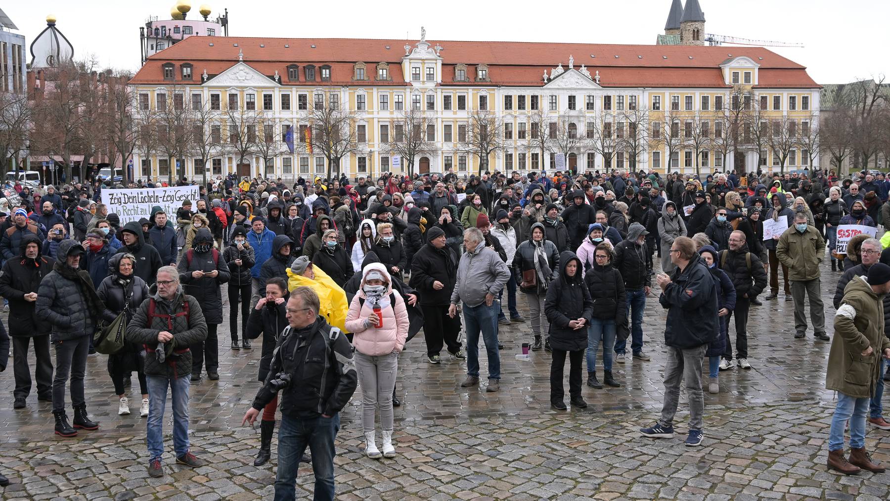 Teilnehmer einer Demo in Magdeburg am Samstag. 