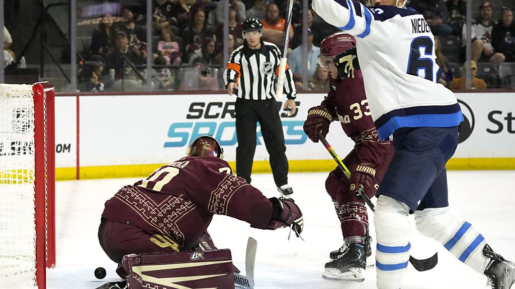 Der Puck kullert über die Linie, Nino Niederreiter jubelt: Dem Bündner gelang in der Nacht auf Sonntag der dritte Hattrick seiner NHL-Karriere