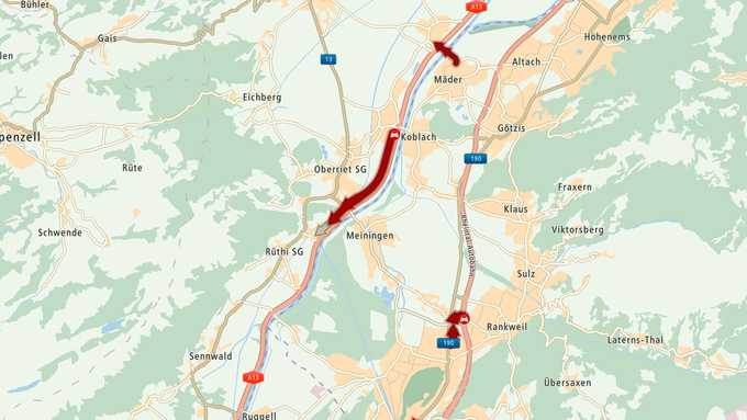 Unfälle auf der A13 bei Oberriet