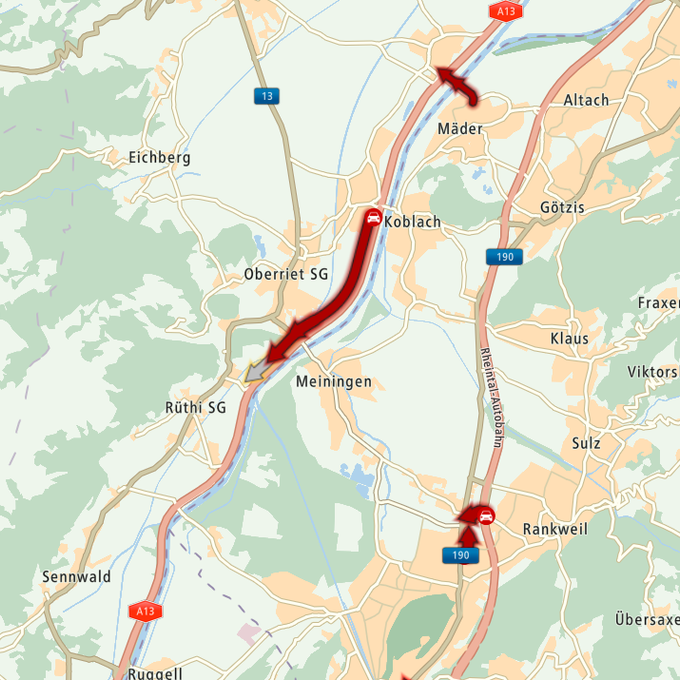 Unfälle auf der A13 bei Oberriet