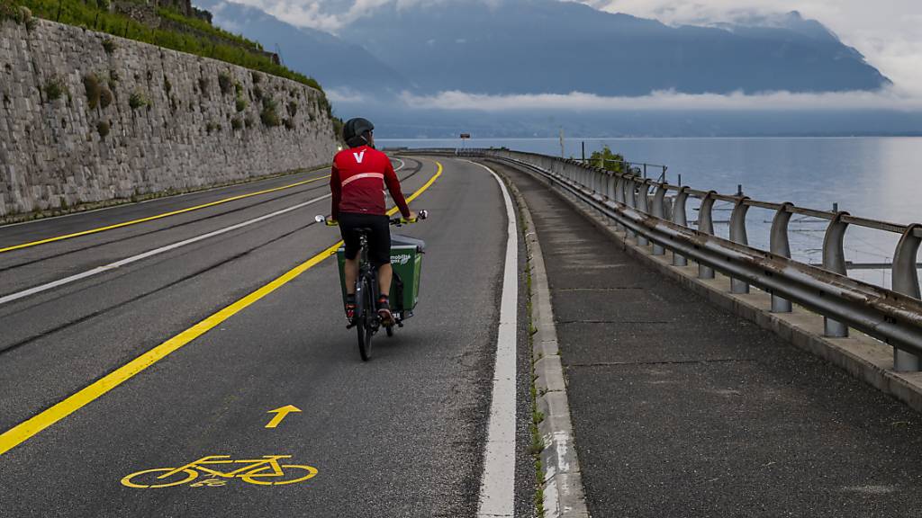 Auch entlang des Genfersees bei Dezaley VD ist ein Fahrradstreifen entstanden.