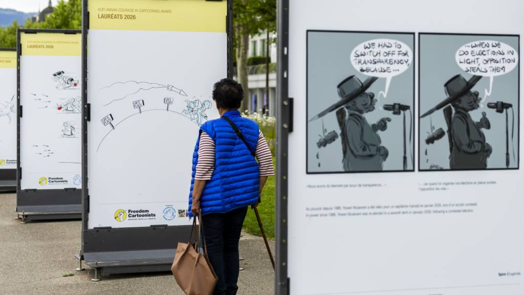 Die Werke der beiden Gewinner des Internationalen Preises für Pressezeichnungen sind noch bis Ende des Monats in einer Ausstellung am Quai Wilson in Genf zu sehen.