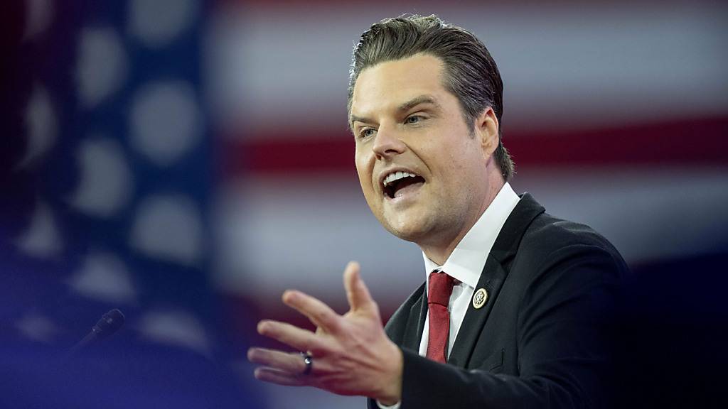 ARCHIV - Repräsentant Matt Gaetz aus Florida spricht während der Conservative Political Action Conference, CPAC 2024, im National Harbor. Foto: Alex Brandon/AP/dpa