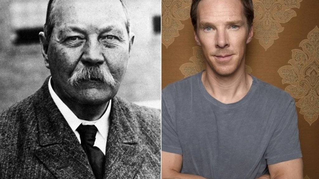 Sir Arthur Conan Doyle (l), der Verfasser der «Sherlock Holmes»-Geschichten ist  mit «Sherlock Holmes»-Darsteller Benedict Cumberbatch (r) verwandt: Sie sind Cousins 16. Grades. (Archivbilder)