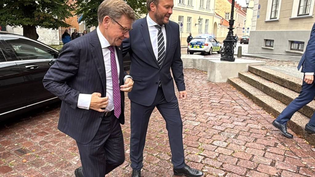 Bundesaußenminister Johann Wadephul (l, CDU) wird von seinem Amtskollegen Margus Tsahkna zum Antrittsbesuch begrüßt. Foto: Jörg Blank/dpa