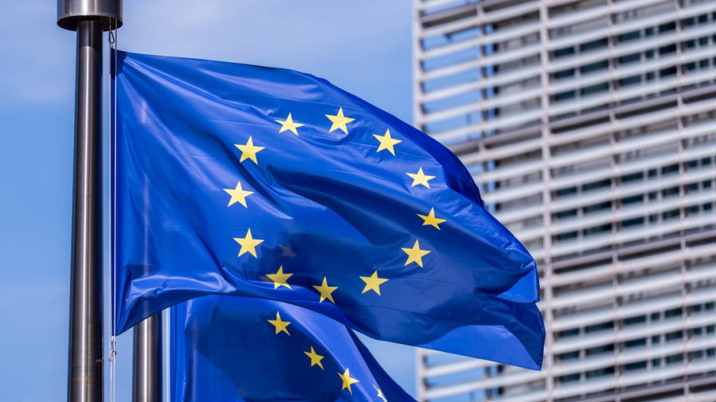EU Flaggen wehen am Eingang zur Europäischen Kommission. Foto: Michael Kappeler/dpa
