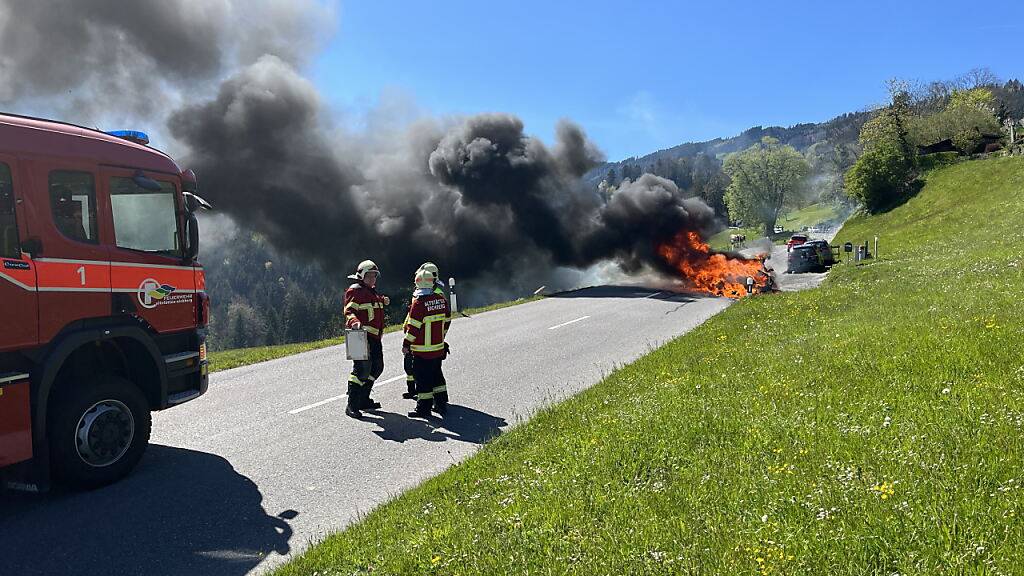 Der Fahrer konnte das brennende Auto rechtzeitig anhalten.