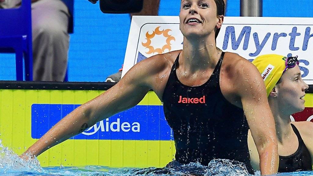 Federica Pellegrini jubelt nach ihrem WM-Titel über 200 m Crawl