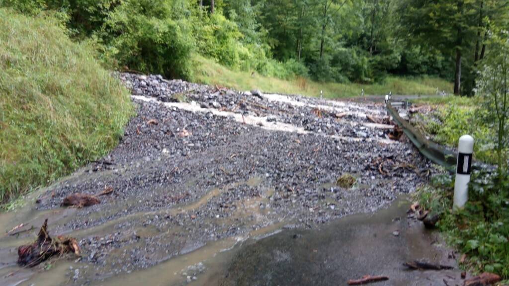 Zwei Erdrutsche verschütteten am Samstagmorgen gegen 9 Uhr die Strasse ins Klöntal GL.