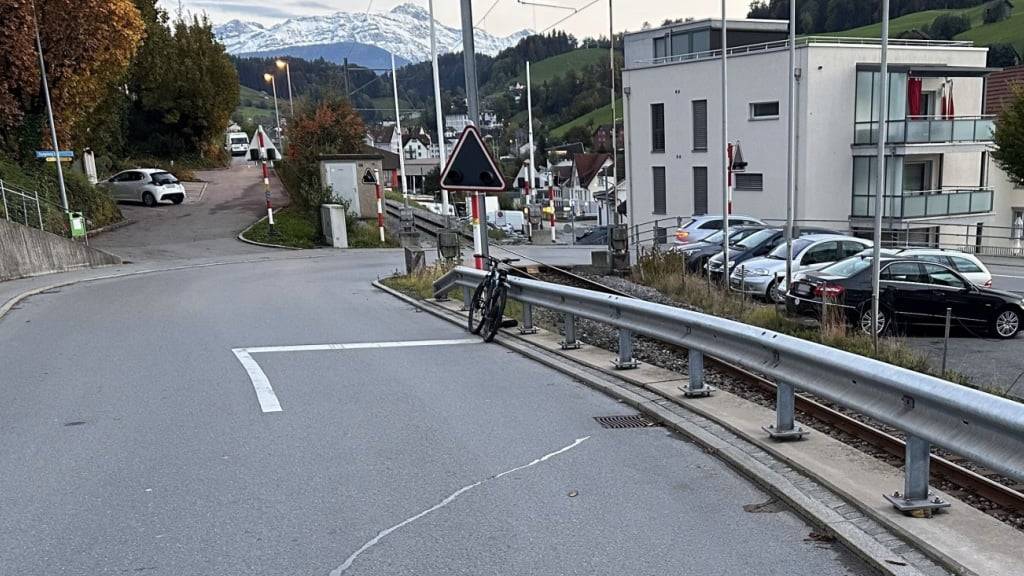 Der Velofahrer stürzte über die Leitplanke und kam auf dem Bahntrasse zu liegen.