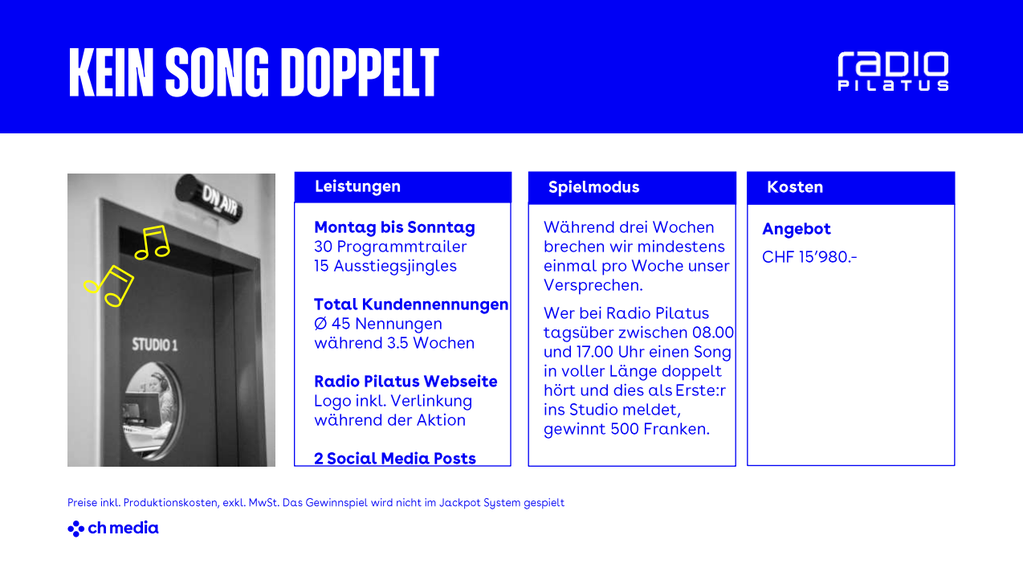 Radio Pilatus Sponsoring Kein Song Doppelt 2025