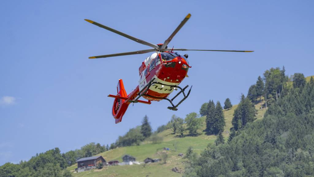 Die Rega flog einen Mann ins Spital, der in Flumserberg SG von Kühen angegriffen wurde. (Archivbild)