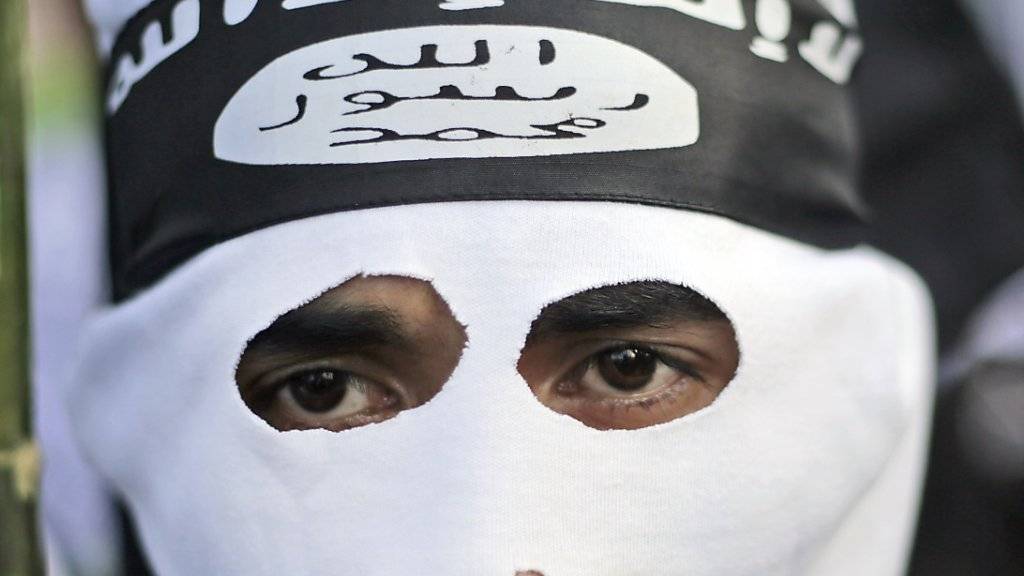 Ein Mitglied der Mörderbanden des so genannten Islamischen Staates (IS) in Arbeitskleidung (Aufnahme aus Indonesien).