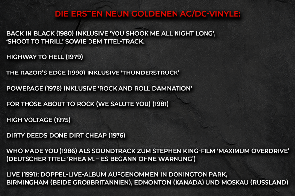 Die ersten neun goldenen AC/DC-Vinyle
