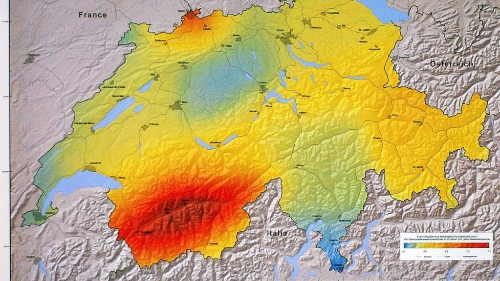 Ein Blick auf die Karte der von Erdbeben gefährdeten Regionen in der Schweiz zeigt, dass der Kanton Wallis stark betroffen ist. (Archivbild).