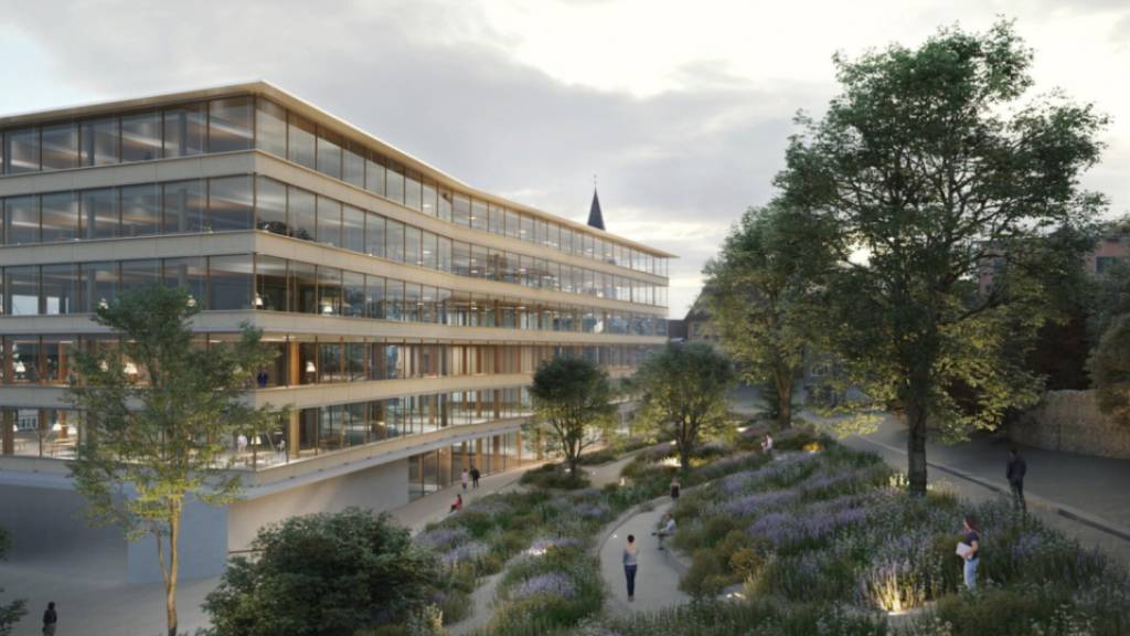 Visualisierung des geplanten neuen «Campus Platztor» der Universität St. Gallen (HSG). Der Entwurf stammt vom Architekten Pascal Flammer aus Zürich.