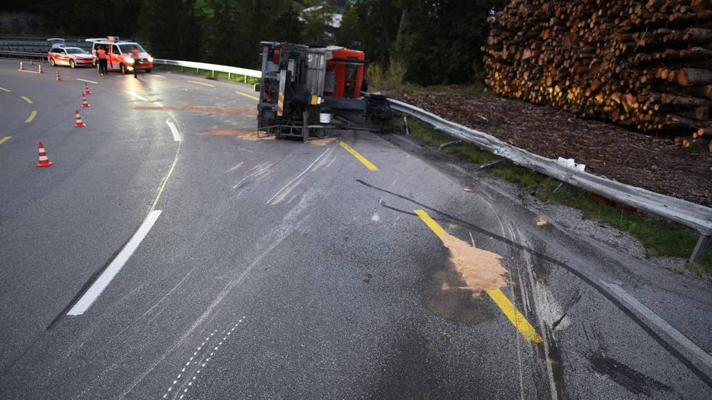 Der Chauffeur des Lastwagens ist beim Selbstunfall verstorben.