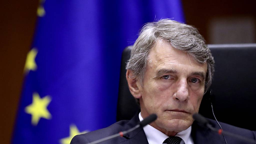 David Sassoli, Präsident des Europäischen Parlaments, im Plenum in Brüssel. Moskau hat als Reaktion auf Einreiseverbote in die EU acht Vertretern aus EU-Staaten die Einreise nach Russland verboten.
