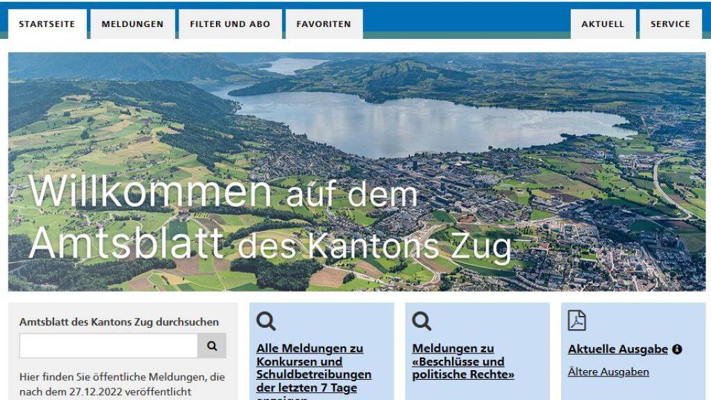 Das Zuger Amtsblatt ist online verfügbar.