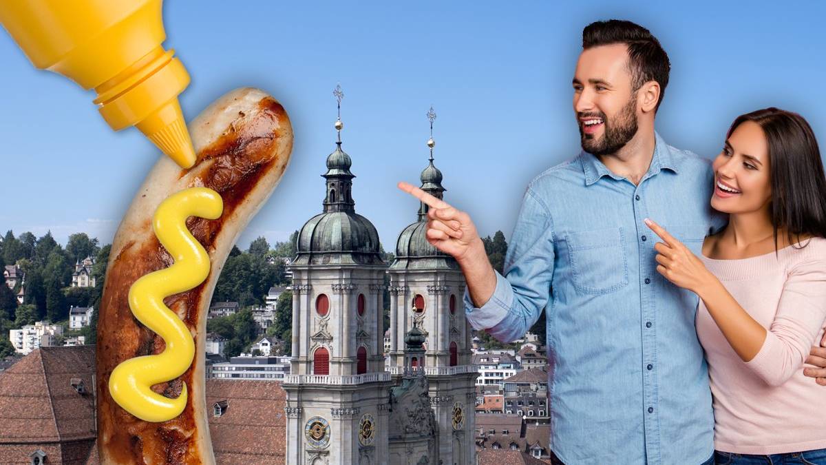 In St.Gallen immer für einen Verlegenheitslacher gut: Isst du deine Bratwurst mit oder ohne Senf?
