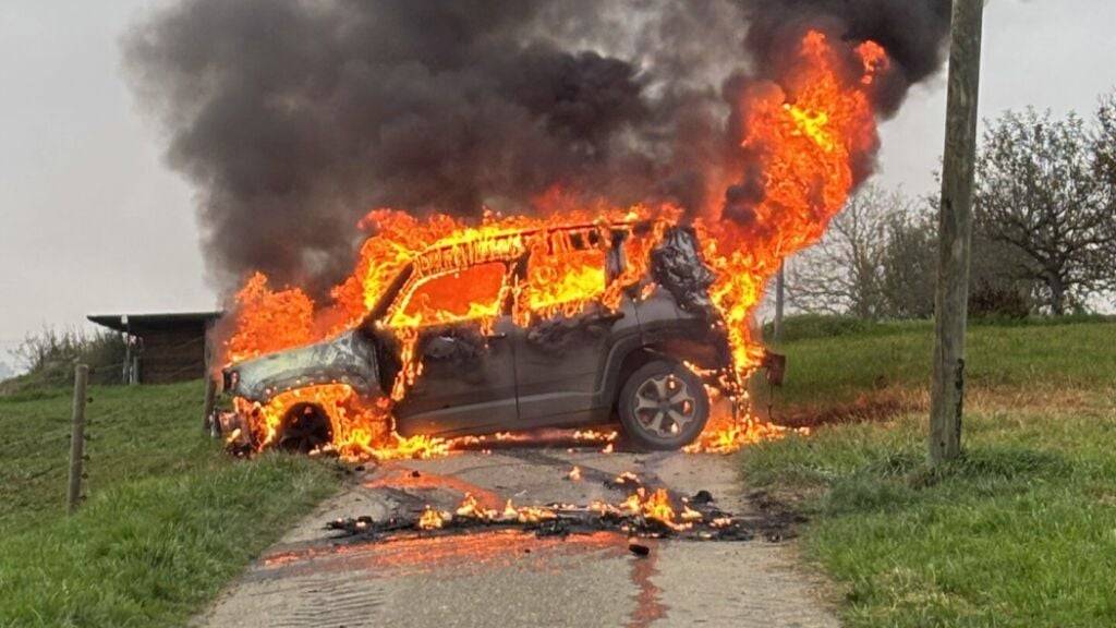 Rechtzeitig konnten die Insassen aus dem Auto in Büttenhardt im Kanton Schaffhausen aussteigen, bevor die Flammen hochschossen.