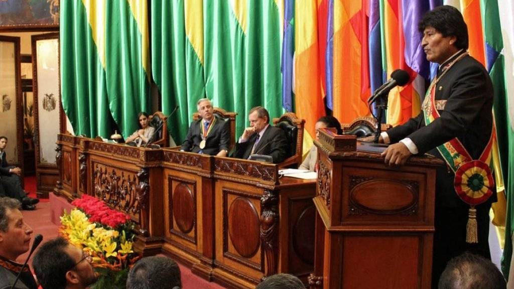 Er ist schon jetzt der am längsten amtierende Präsident Boliviens seit der Unabhängigkeit von Spanien 1825: Evo Morales, hier beim Festakt im Parlament zum Anlass seines zehnjährigen Amtsjubiläums