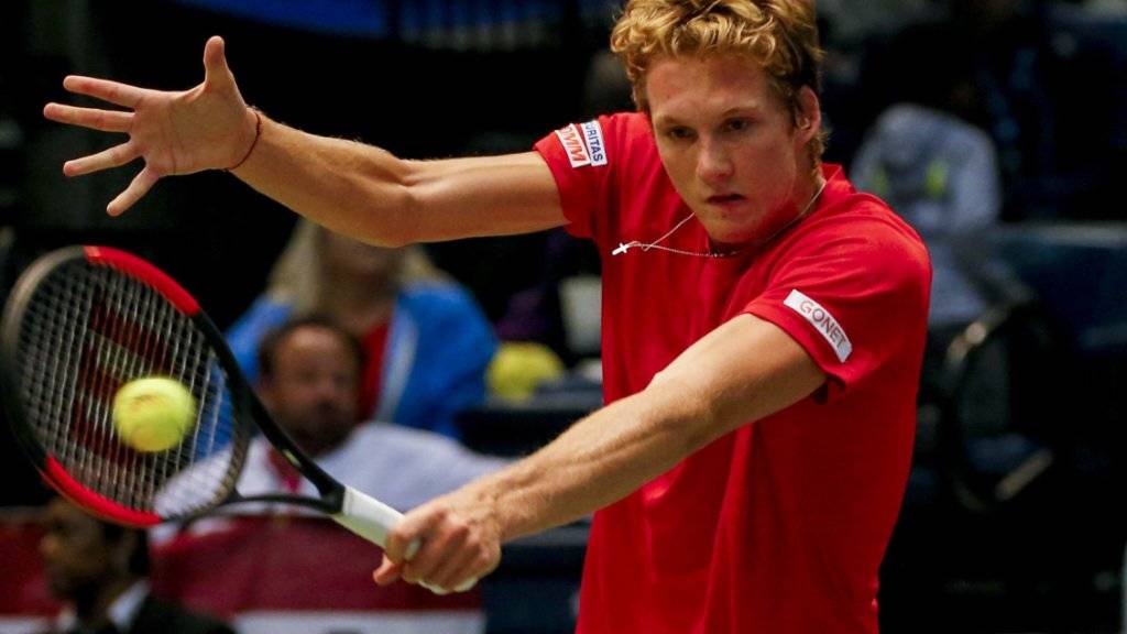 Antoine Bellier gelang im abschliessenden Davis-Cup-Einzel zwischen der USA der Schweiz gegen Steve Johnson kein Satzgewinn