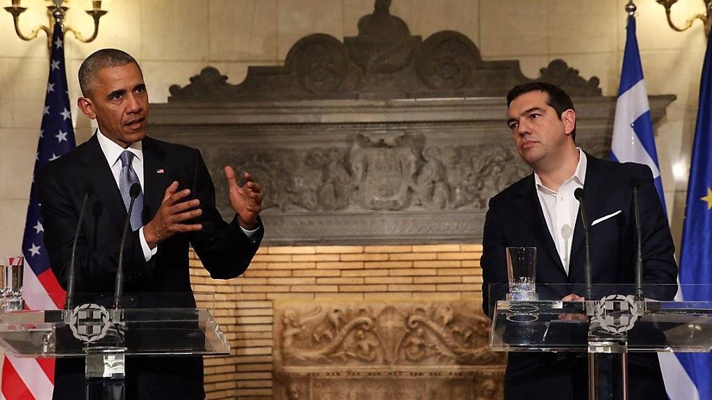 US-Präsident Barack Obama und der griechische Ministerpräsident Alexis Tsipras bei der Pressekonferenz in Athen.