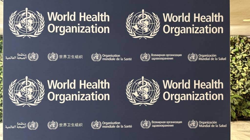 ARCHIV - Ein Aufsteller mit dem Logo der Weltgesundheitsorganisation (WHO). Foto: Christiane Oelrich/dpa