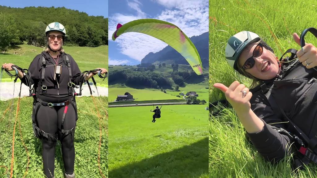 Nadja beim Gleitschirmspringen in Schwende