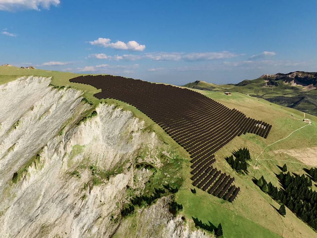 Eine der alpinen Solaranlagen soll oberhalb von Adelboden entstehen. Die Standortgemeinde hat bereits grünes Licht gegeben. (Visualisierung)