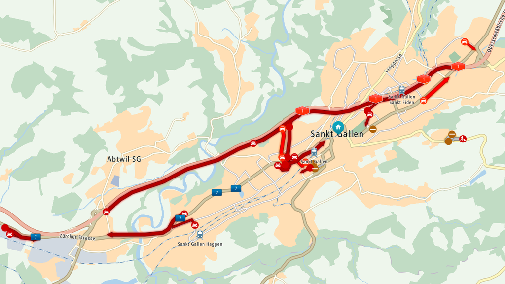Auf der A1 in Richtung St.Margrethen staut es. (Stand: 18.15 Uhr)