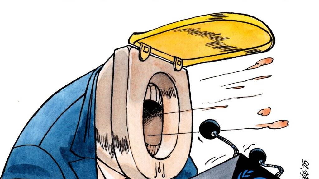 Die Karikatur des Westschweizer Zeichners L'Epée nimmt den Auftritt von US-Präsident Donald Trump vor der UNO auf die Schippe. Das Publikum der Ausstellung «Gezeichnet» wählte das Werk zur besten Pressezeichnung 2025.